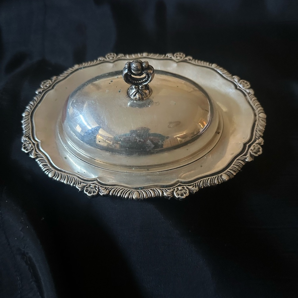 Vintage J.H. SEAMAN Silver on Copper Serving/Butter Dish with Lid